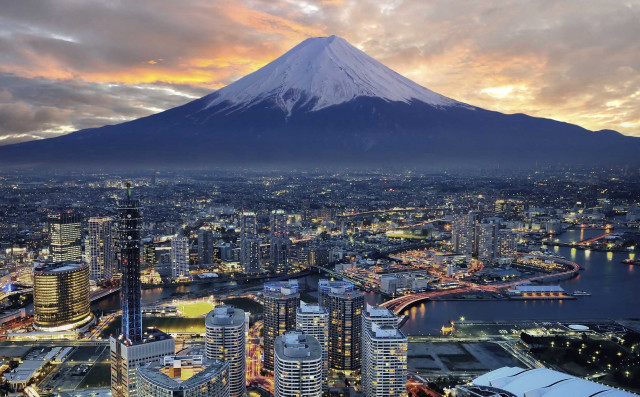 City mountain night sunset river free wallpaper for desktop - medium preview image