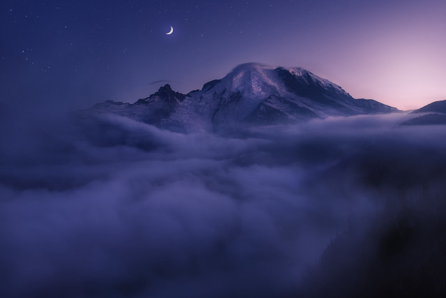 Mountain clouds purple sky crescent #2 free wallpaper - medium preview image