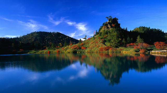 Lake mountain trees sky clouds free wallpaper - medium preview image