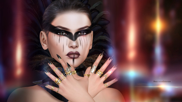 Gothic portrait black feathers nails free wallpaper - medium preview image