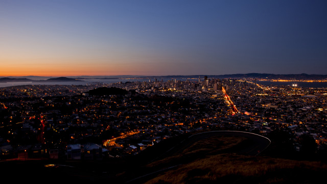 City lights mountains hill night free wallpaper - medium preview image