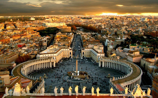 Cityscape circularbuilding statues matte painting free wallpaper - medium preview image