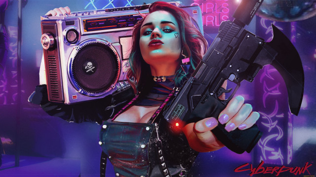 Woman boombox gun cyberpunk fantasy free wallpaper - medium preview image