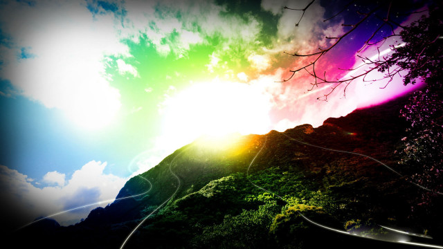 Rainbow sky mountain road mystical free wallpaper - medium preview image
