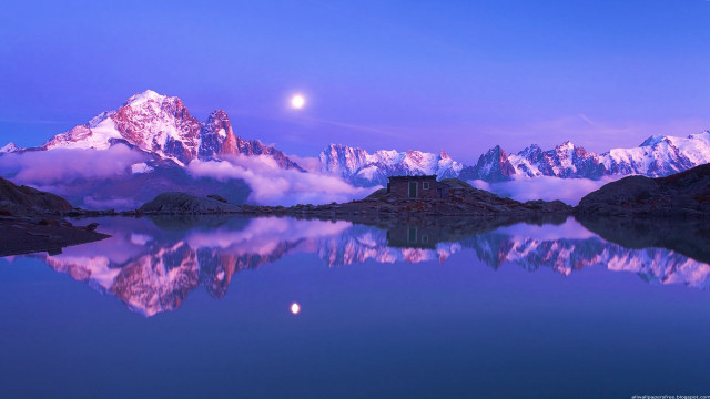 Mountain lake moon clouds scenery free wallpaper - medium preview image