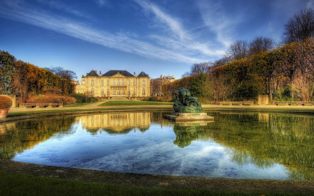 Large building pond statue architecture free wallpaper - medium preview image