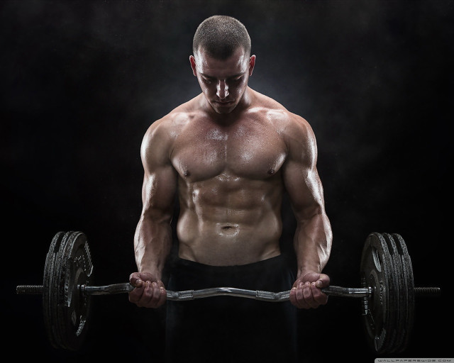 Muscular man barbell smoke black free wallpaper - medium preview image