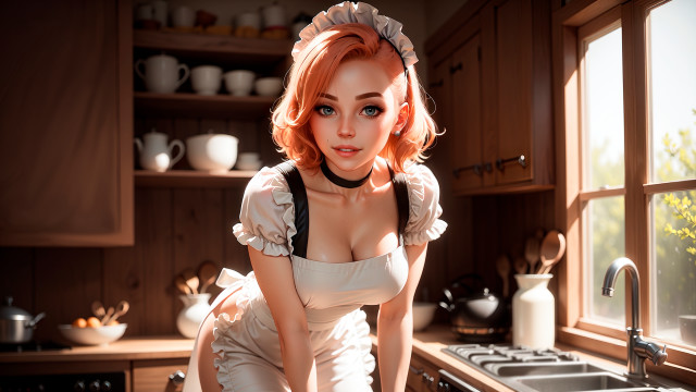 Woman white dress kitchen apron #2 free wallpaper - medium preview image