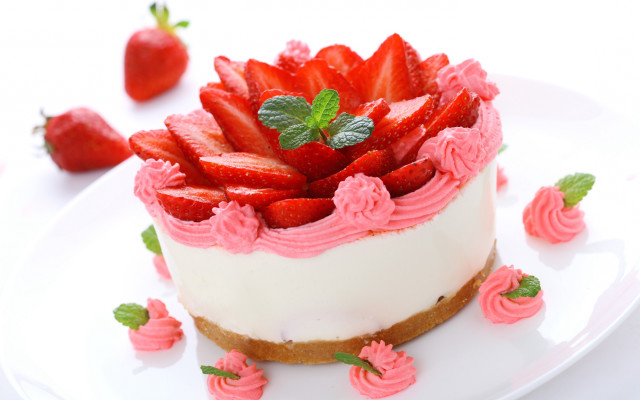 Pink rococo strawberry cake flowers free wallpaper - medium preview image