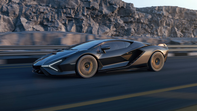 Black sports car mountain road free wallpaper - medium preview image