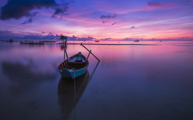 Boat sunset purple sky dock free wallpaper - medium preview image