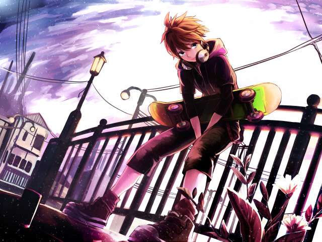 Person balcony skateboard sky clouds free wallpaper - medium preview image