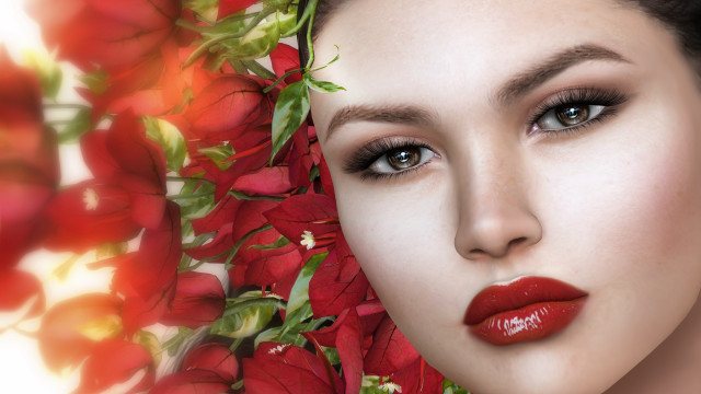 Red lips flower face photorealism #2 free wallpaper - medium preview image