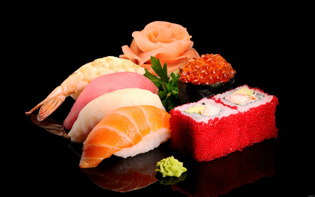 Sushi shrimp salmon rose aesthetic free wallpaper - medium preview image