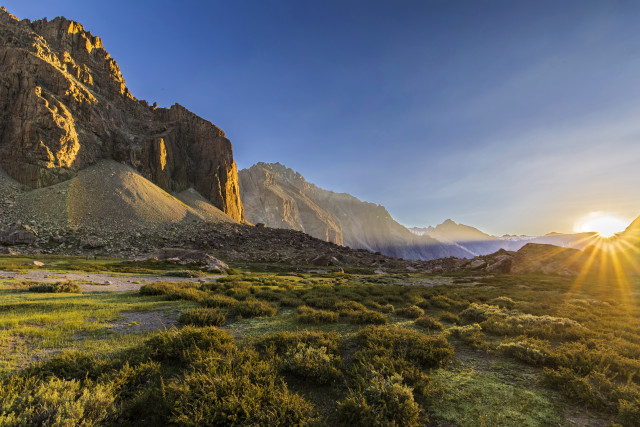 Mountain range sunshine clouds grass free wallpaper - medium preview image