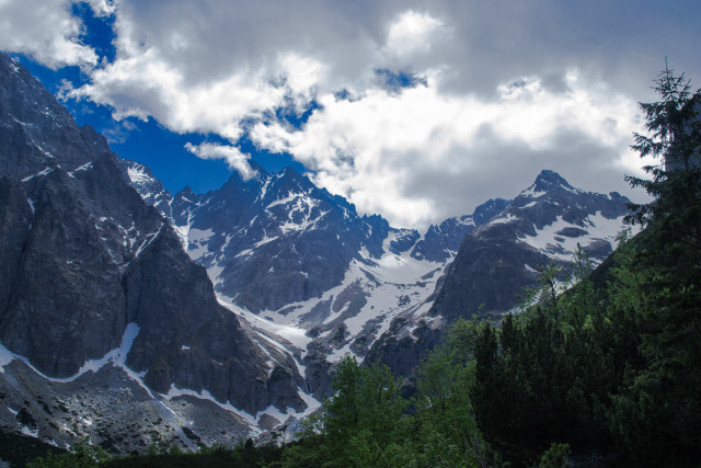 Mountain range snow trees cloudy #2 free wallpaper - medium preview image