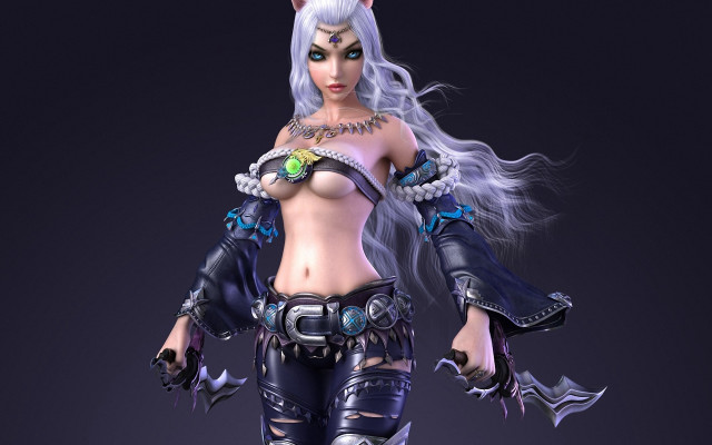 Horned catgirl furry fantasy portrait free wallpaper - medium preview image