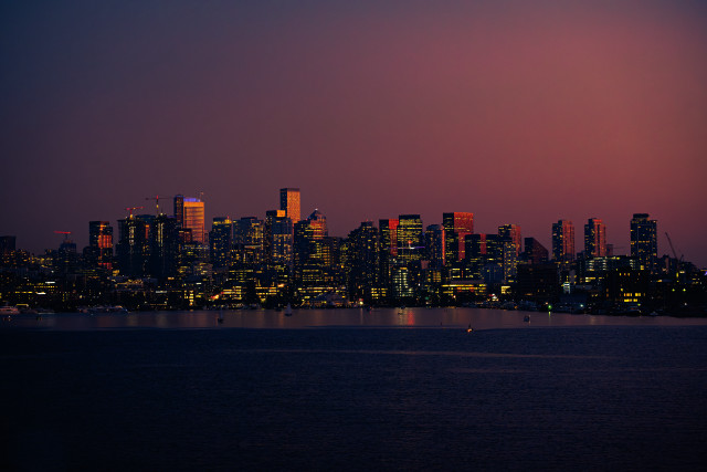 Cityscape night redsky boat water free wallpaper - medium preview image