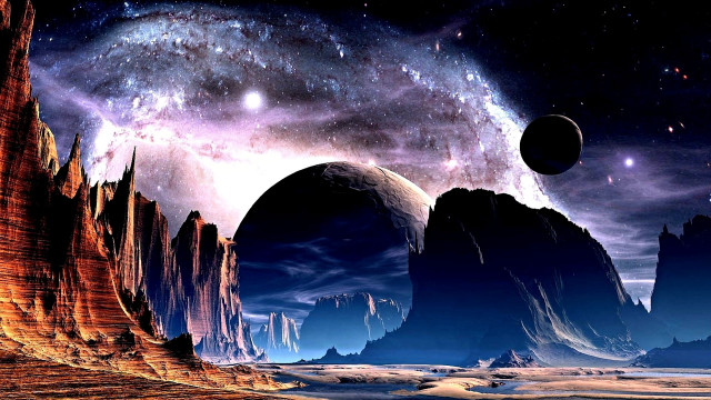 Mountains planets space scene stars free wallpaper - medium preview image