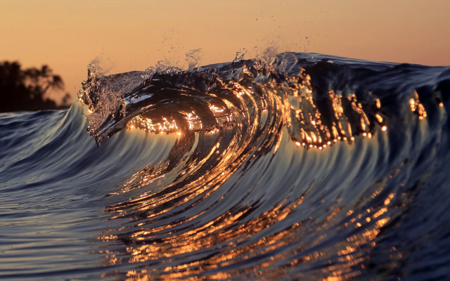 Golden blue wave sunset orange free wallpaper - medium preview image