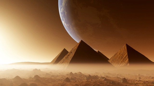 Pyramids desert planet sky sunset free wallpaper - medium preview image