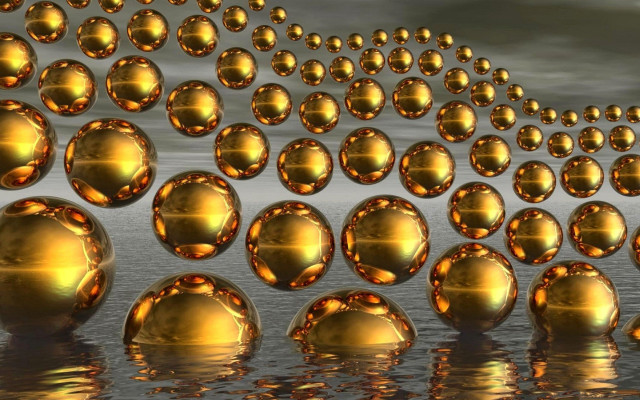 Shiny balls floating water gold free wallpaper - medium preview image