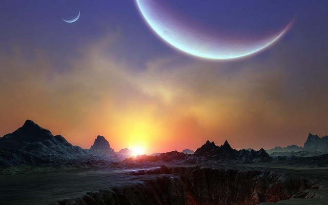 Planet moon star sunset night free wallpaper - medium preview image