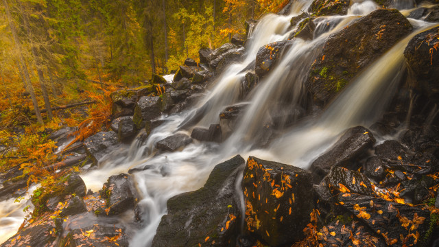 Waterfall forest autumn leaves fire free wallpaper - medium preview image
