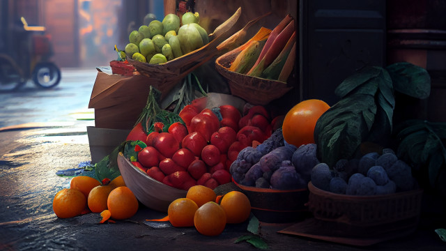 Fruit stand oranges apples baskets free wallpaper - medium preview image