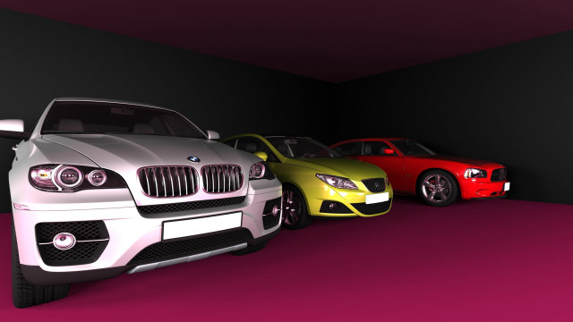 Three colored cars black wall free wallpaper - medium preview image