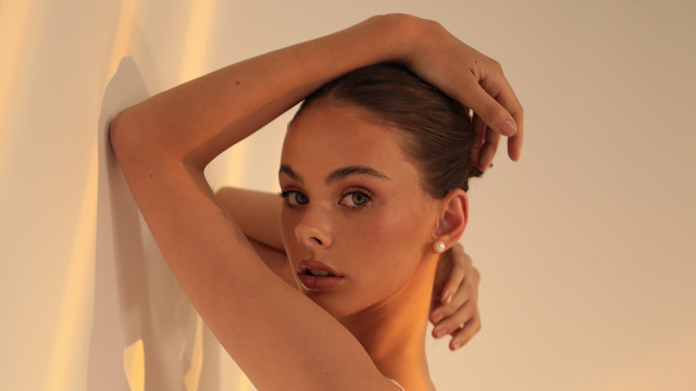 Woman ponytail white dress portrait free wallpaper - medium preview image