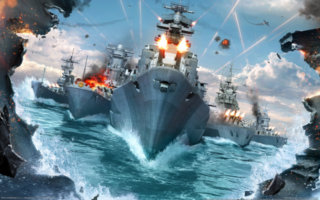 Battleship ocean smoke explosion matte free wallpaper - medium preview image