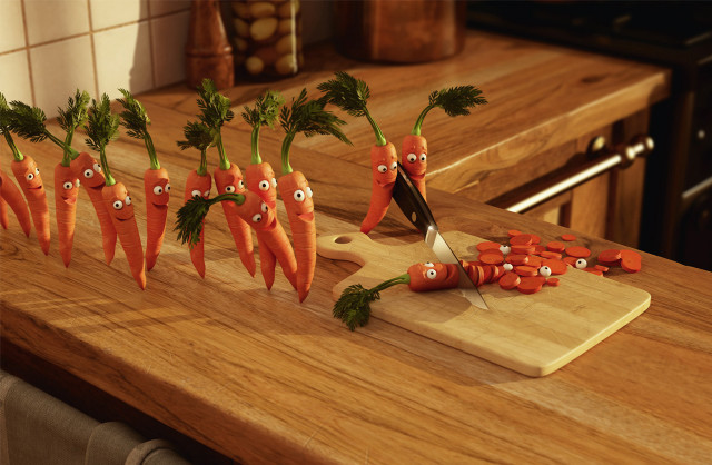 Cuttingboard carrots knife faces 3d free wallpaper - medium preview image