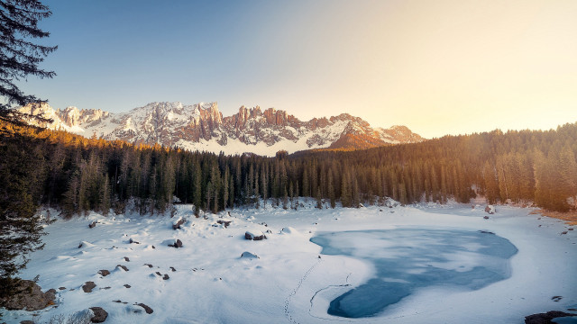 Snowy mountain lake forest sunset #2 free wallpaper - medium preview image