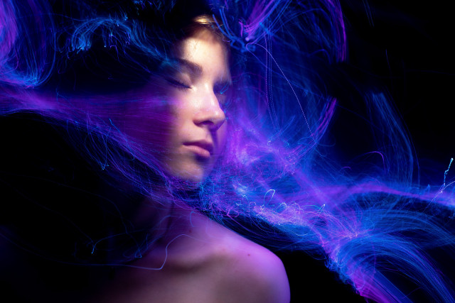 Woman wind streaks hologram light free wallpaper - medium preview image