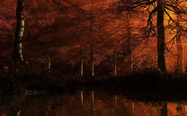 Autumn forest lake magic realism free wallpaper - medium preview image