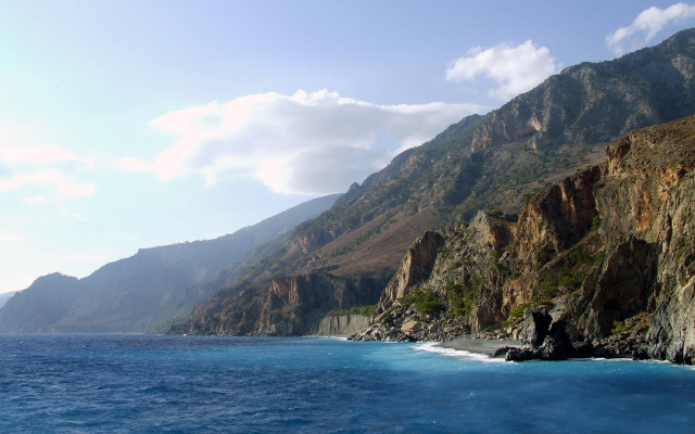 Mountain lake ocean cliff forest free wallpaper - medium preview image
