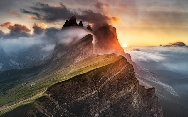 Mountain sunset clouds ocean horizon free wallpaper - medium preview image