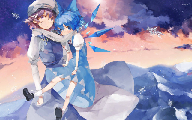 Anime couple mountain cloudy sky free wallpaper - medium preview image