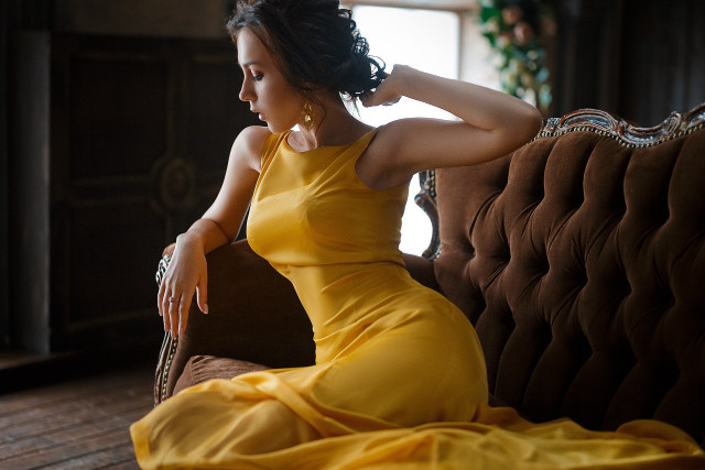 Woman yellow dress elina karimova free wallpaper - medium preview image