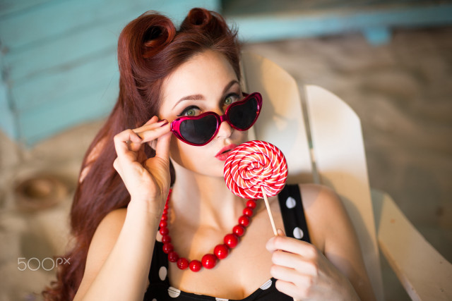 Woman black dress lollipop sunglasses free wallpaper - medium preview image