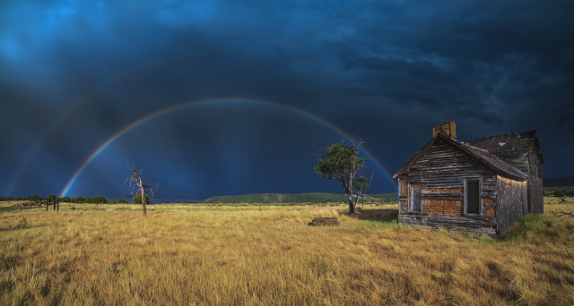 House field rainbow tree mountain free wallpaper - medium preview image