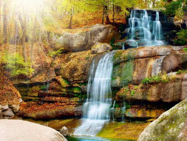 Waterfall forest rocks cityscape tokyo free wallpaper - medium preview image