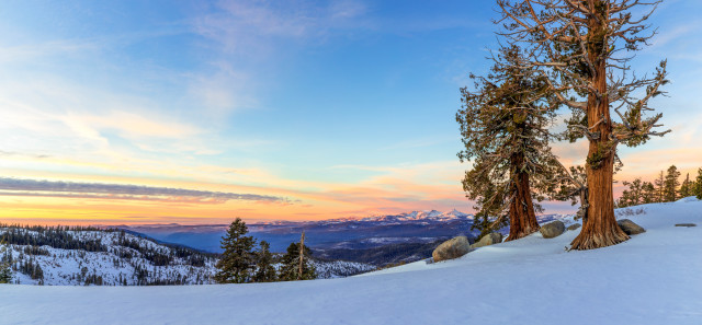 Snow mountain tree sunset clouds free wallpaper - medium preview image