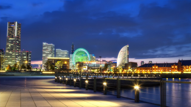 City skyline ferriswheel night vivid free wallpaper - medium preview image