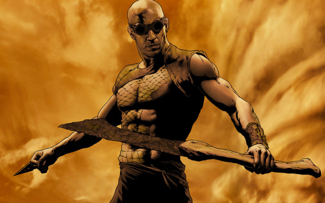 Bald man sword clouds fire free wallpaper - medium preview image
