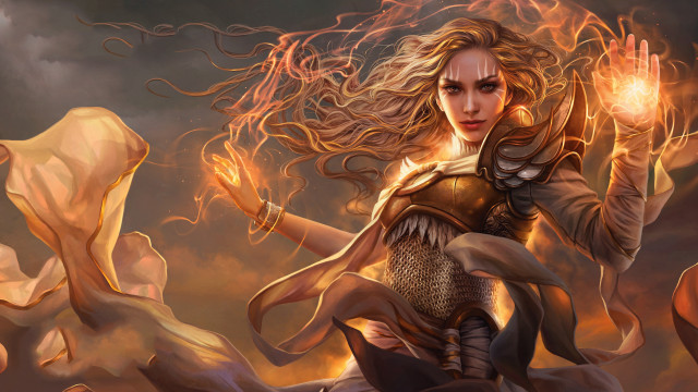 Woman fire sword armor flames free wallpaper - medium preview image