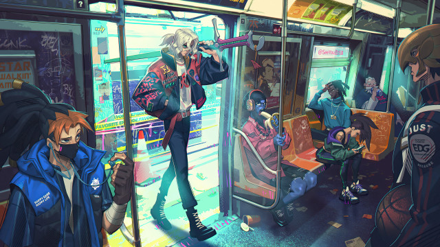 Subway cyberpunk group microphone bandages free wallpaper - medium preview image