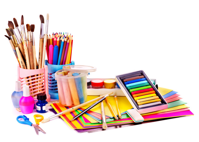 Art supplies table paint brushes free wallpaper - medium preview image