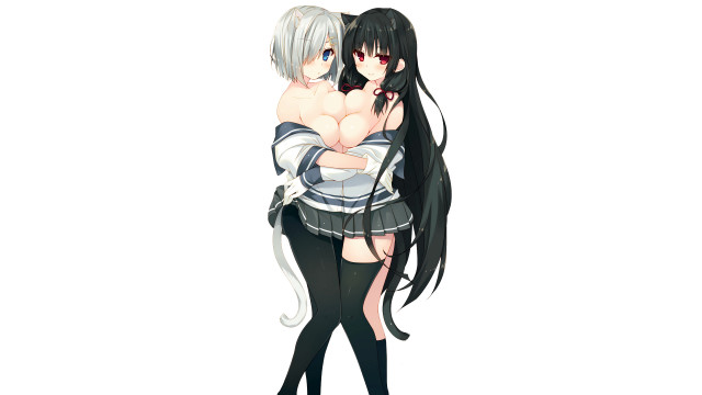 Anime girls hugging black hair free wallpaper - medium preview image